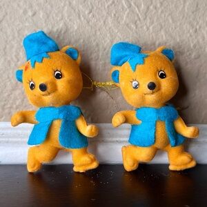 Vintage 80s Teddy Bear Ornament – Flocked Felt Bear – Ice Skater Holiday Decor​